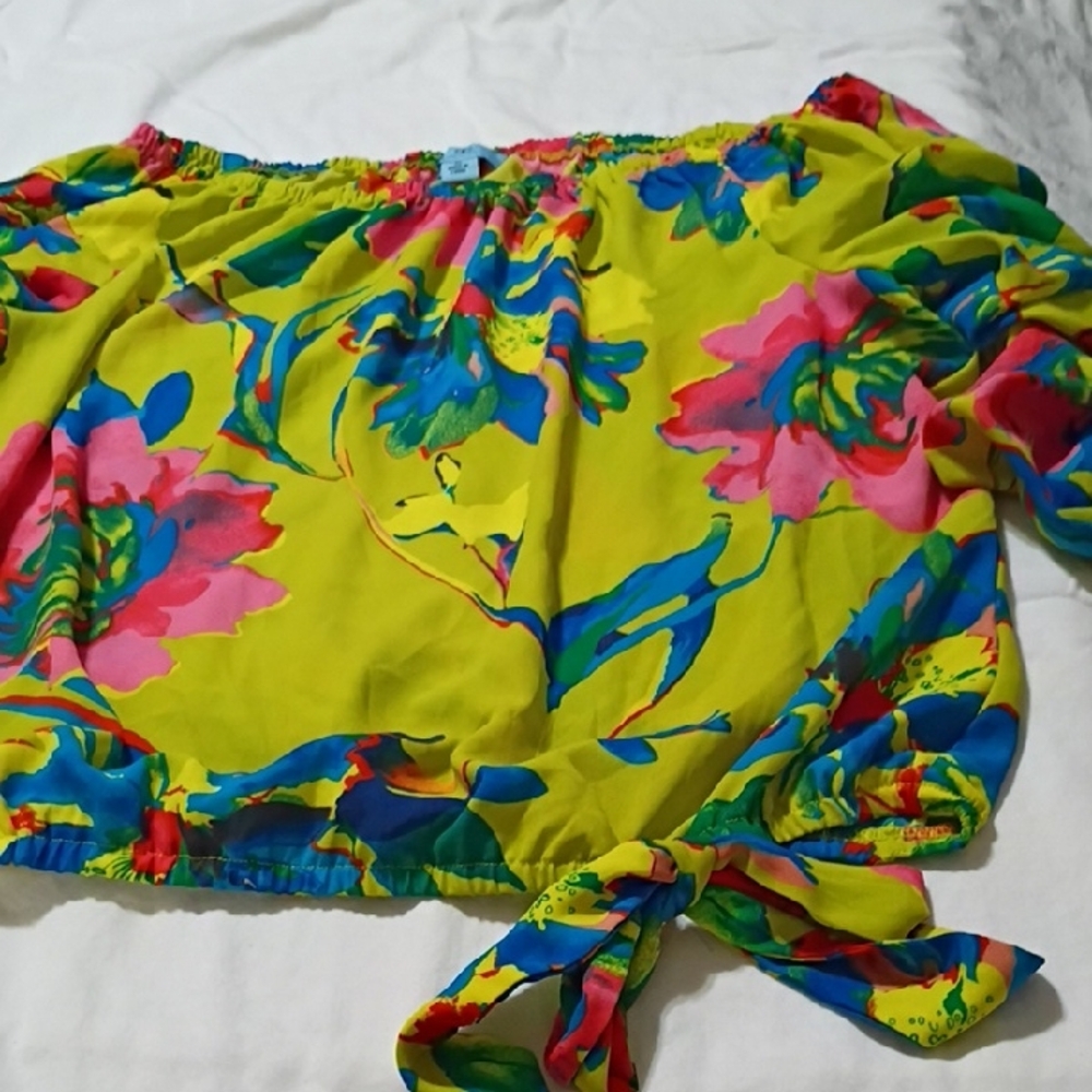 CeCe Floral Off-Shoulder Blouse - Yellow, Pink, Blue